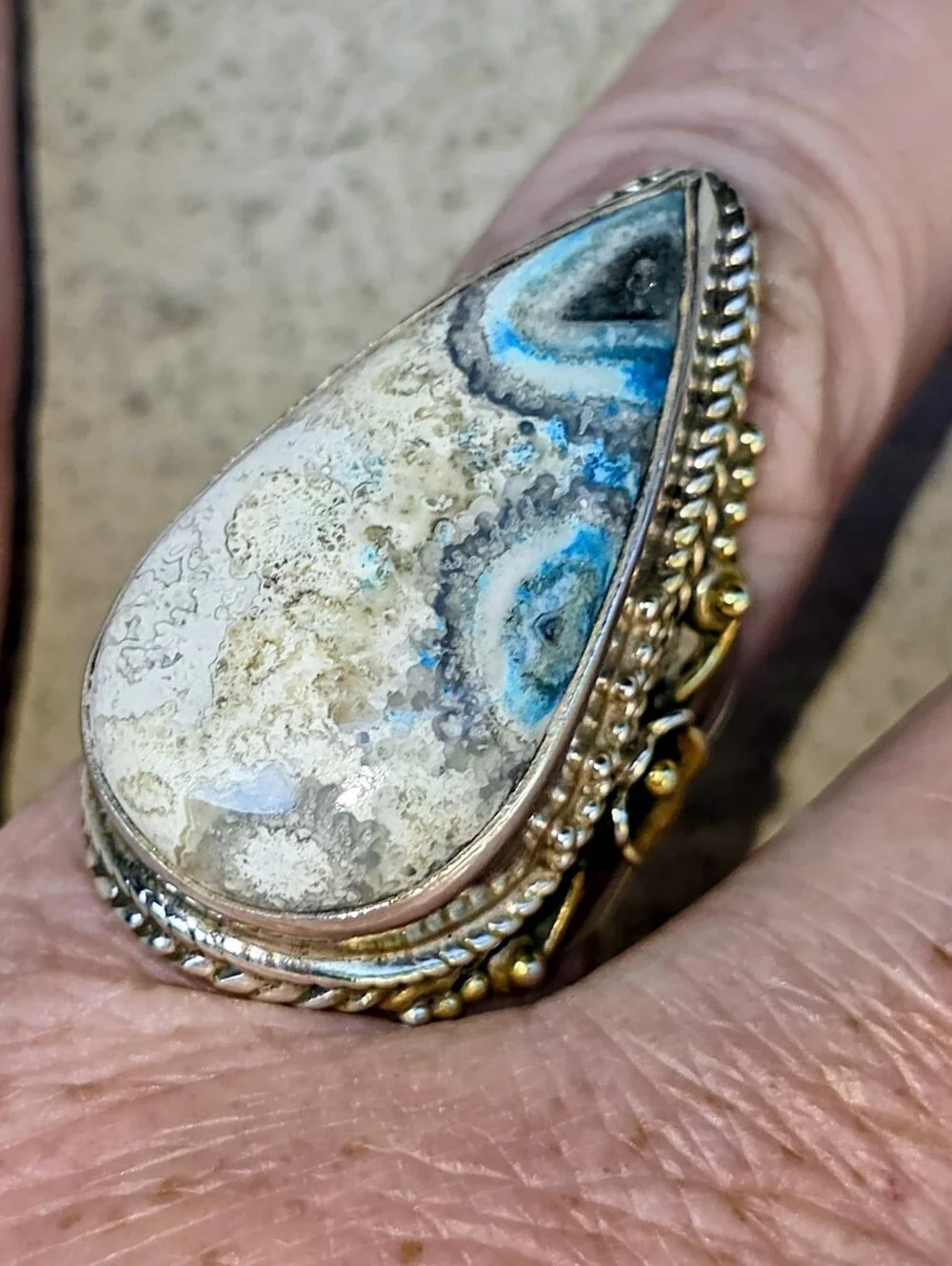Custom-Made Dyed Crazy Lace Ring In 925 Sterling Silver W Gold Vermeil (7)
